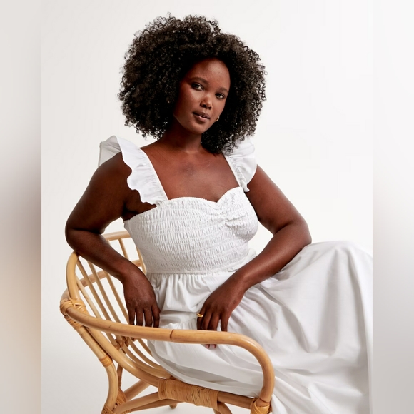 NWT Abercrombie & Fitch White Poplin Ruffle Strap Smocked Midi Dress Size XS - Picture 5 of 16